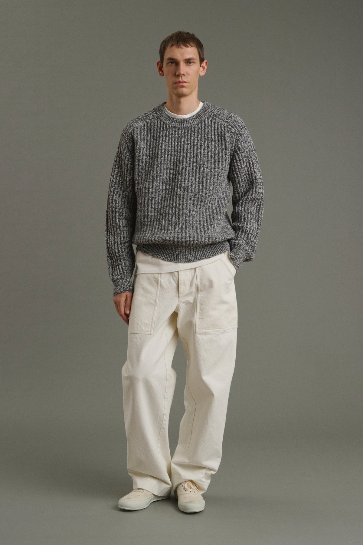 Pullover Osma - Ecru/Charcoal - Wool - Men vue 3