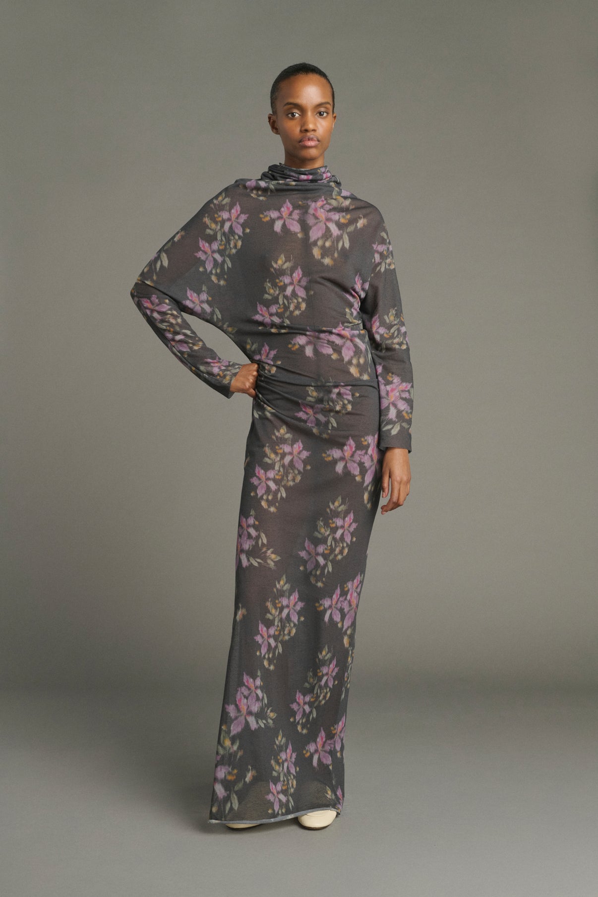 Dress Lola - Anthracite/Violet - Cotton - Women vue 1