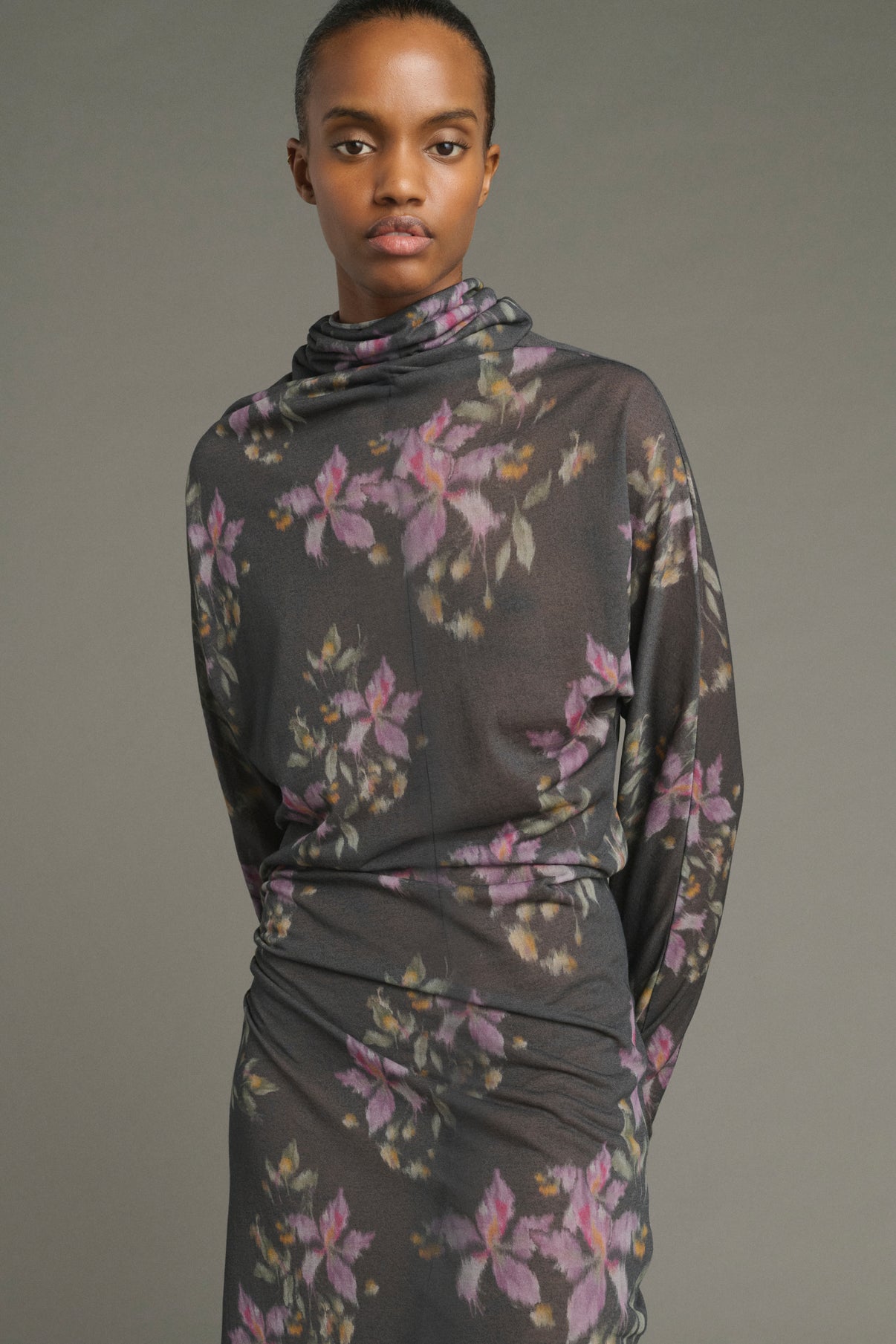 Dress Lola - Anthracite/Violet - Cotton - Women vue 3