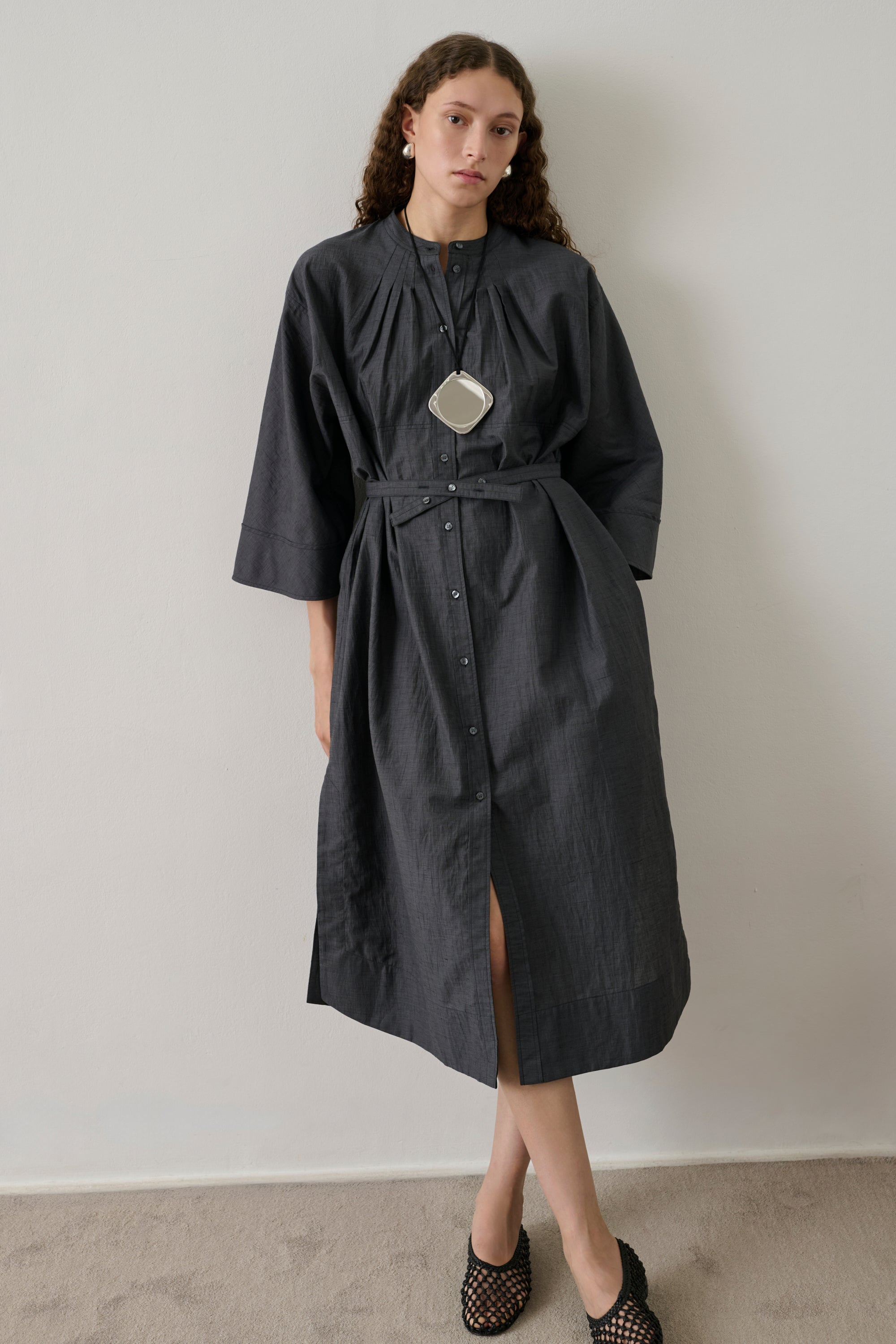 Dress Hosta - Anthracite Grey Cotton Linen Flared - Soeur