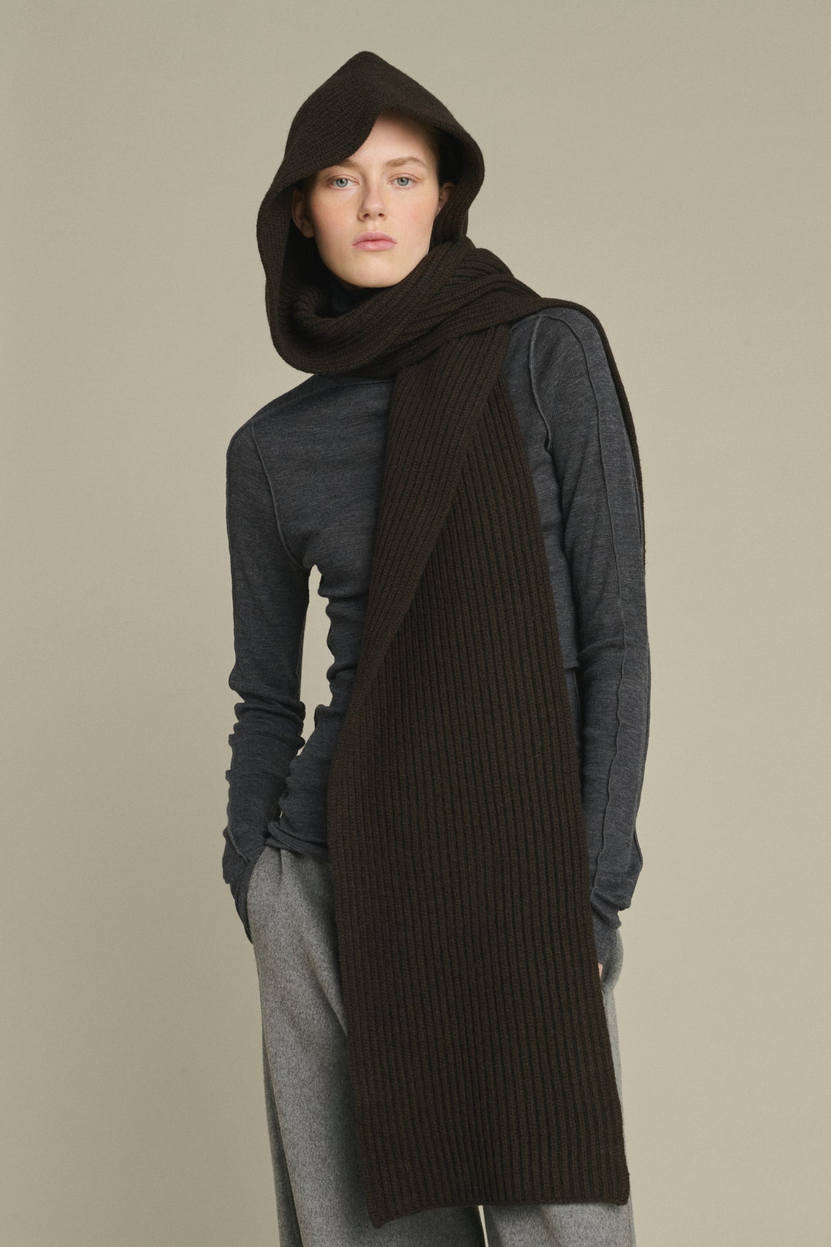Scarf Loretta - Chocolate - Merino Wool - Women vue 2