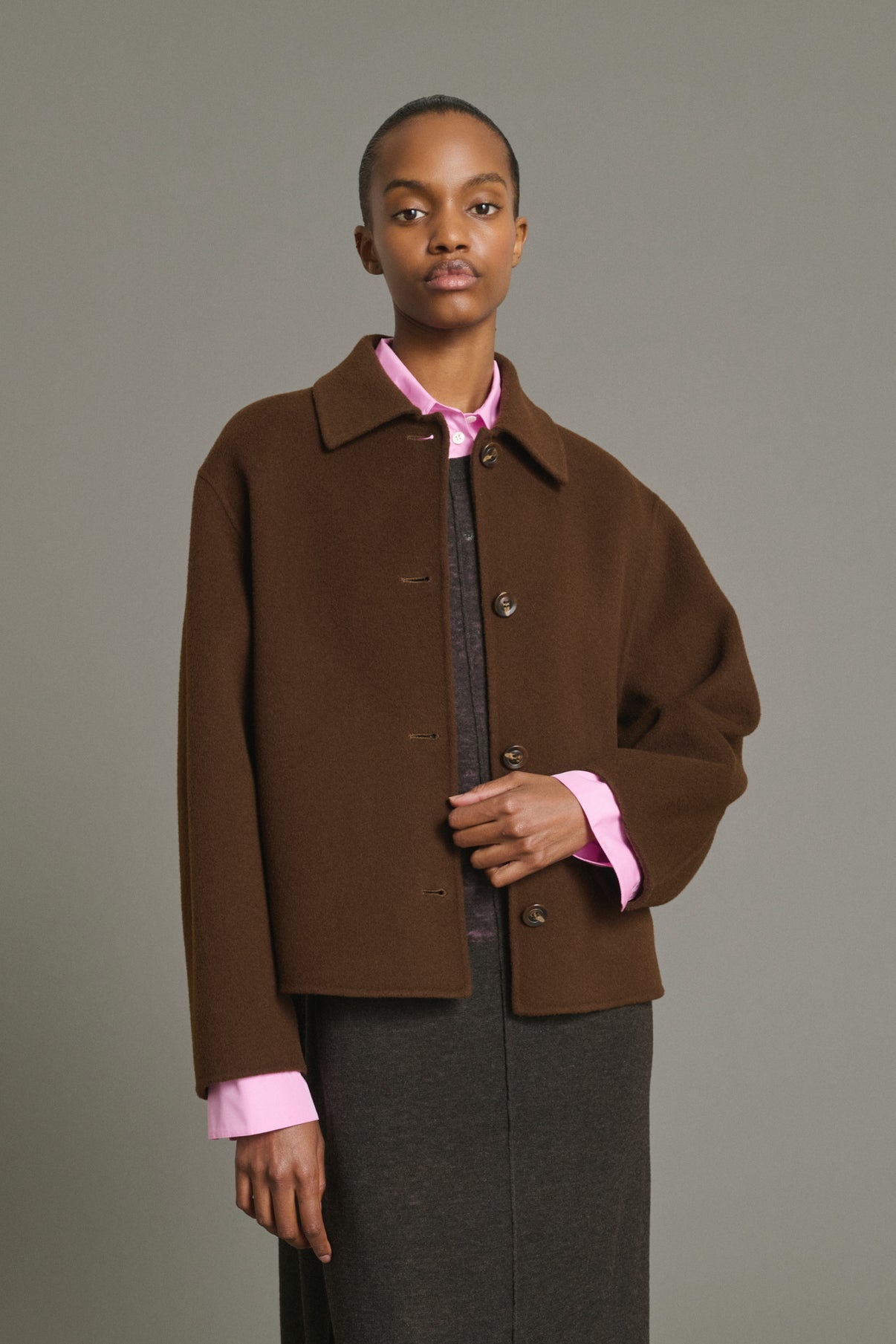 Gyoda Coat - Chocolate - Wool - Women vue 3