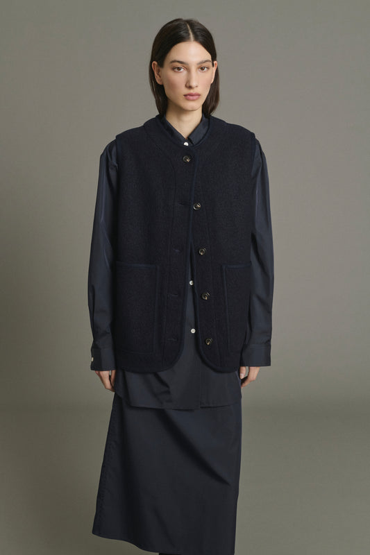 Jacket Chicago - Navy Boiled Wool Women - Soeur