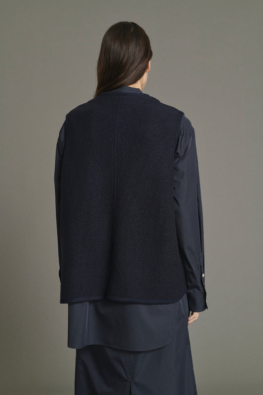 Jacket Chicago - Navy Boiled Wool Women - Soeur