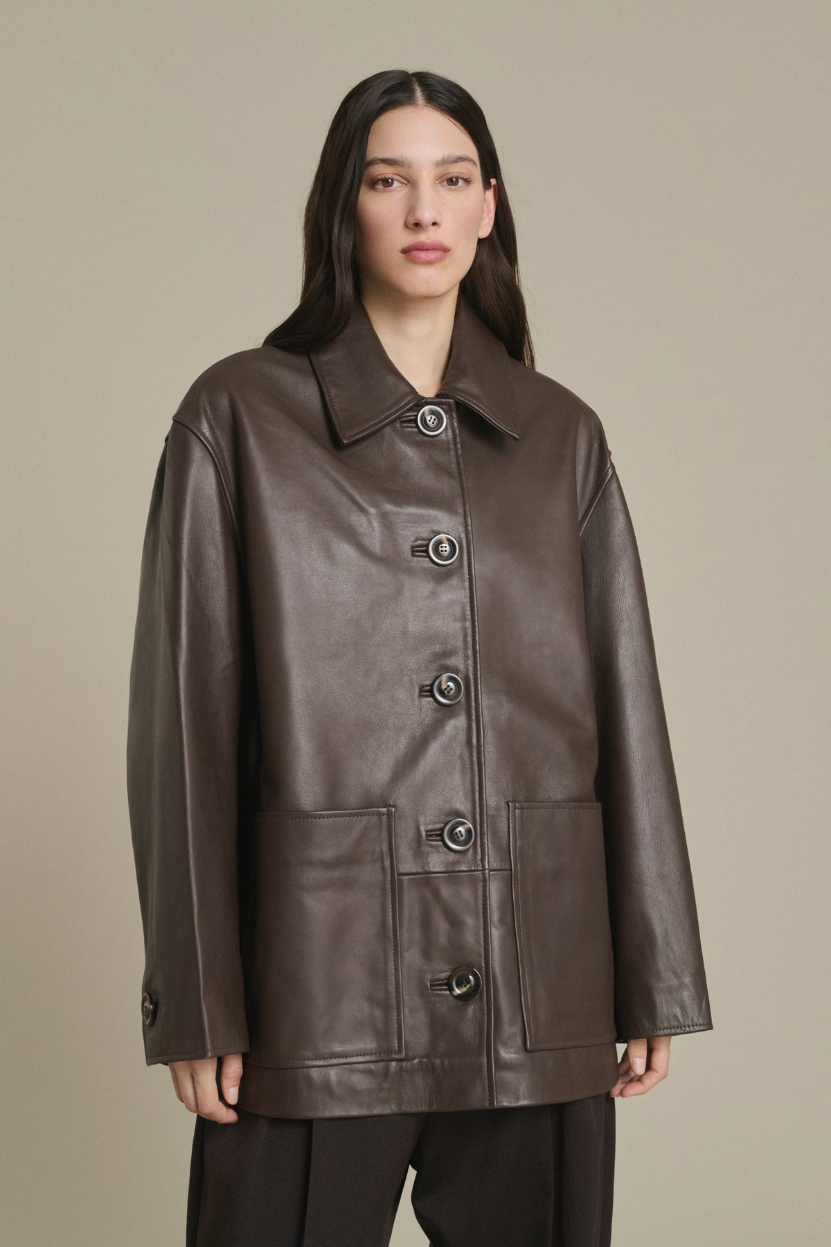 Vincenzo Jacket - Taupe Smooth Leather Women - Soeur vue 3